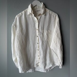 Bryn Walker white 100% linen collared button down long sleeve blouse Women’s M